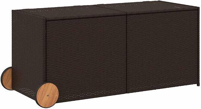 Poly Rattan Garden Storage Box with Water-Proof Bag, 2 Wheels and Powder-Coated Steel Frame for Patio Cushions and Blankets