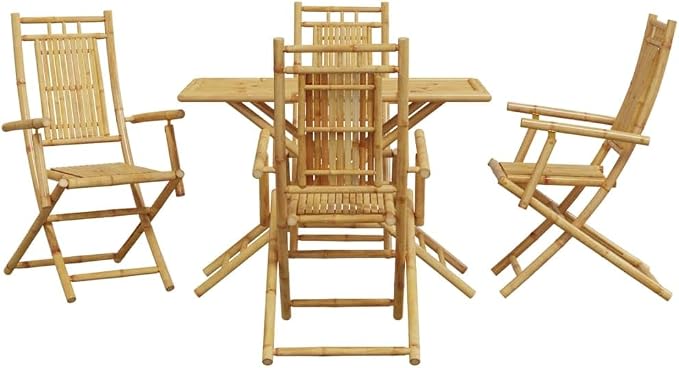 5 Piece Garden Dining Set Bamboo Folding Table and 4 Chairs Rectangular Outdoor Patio Furniture for Balcony Terrace and Backyard Natural Beige 21.7x43.3x29.5in