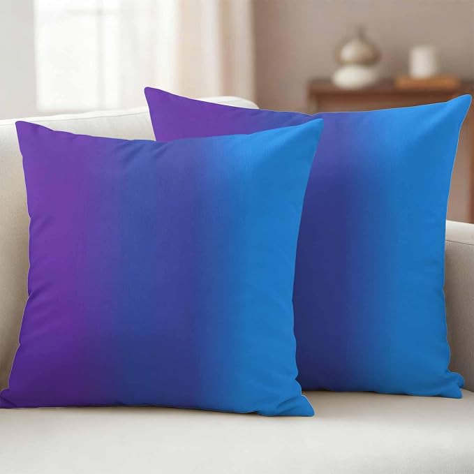 Purple Blue Ombre Outdoor Pillow Covers Waterproof, All Weather Cushion Case Set of 2, Modern Color Gradient Striped Decorative Pillowcases for Sofa Couch Bed Decor Patio Furniture 16"x16"