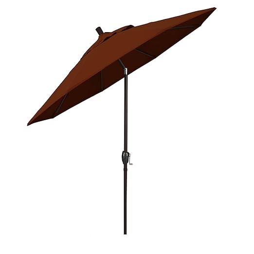California Umbrella 9' Round Aluminum Patio Umbrella, Crank Lift, Push Button Tilt, Bronze Pole, 4-Year Non-Fading Fabric, Brick