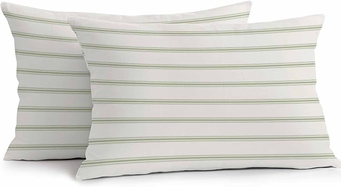 Vandarllin Outdoor Throw Pillows Covers 20x12 inch Set of 2 Waterproof Sage Green Stripes Decorative Zippered Cushion Covers for Patio Furniture, Abstract Lines Striped Lumbar Pillowcases