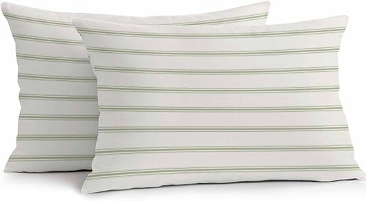 Vandarllin Outdoor Throw Pillows Covers 20x12 inch Set of 2 Waterproof Sage Green Stripes Decorative Zippered Cushion Covers for Patio Furniture, Abstract Lines Striped Lumbar Pillowcases