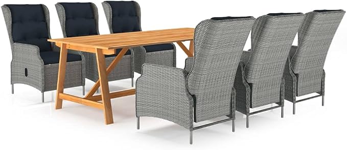 7 Piece Patio Dining Set,Outdoor Dining Chairs,Patio Lounge Set,Outdoor Patio Furniture,Porch Furniture,Deck Casual Furniture,Outdoor Seating,for Porch,Garden,Backyard, Light Gray