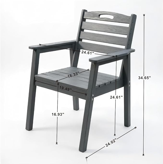 5-Pcs Outdoor Patio Dining Table Set of 4, Outdoor Patio Rectangular 66.9'' Dining Table and Armchair for Garden Backyards Pool Side, Waterproof HDPE Material & 1.95'' Umbrella Hole, Gray