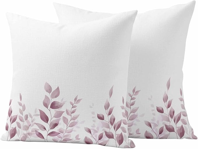Pink Eucalyptus Outdoor Waterproof Throw Pillow Covers 18x18 Set of 2, Leaf Plants Watercolor Plant White Decorative Pillowcases Cushion Pillowcase for Couch Sofa Patio Outside Pillow Protector