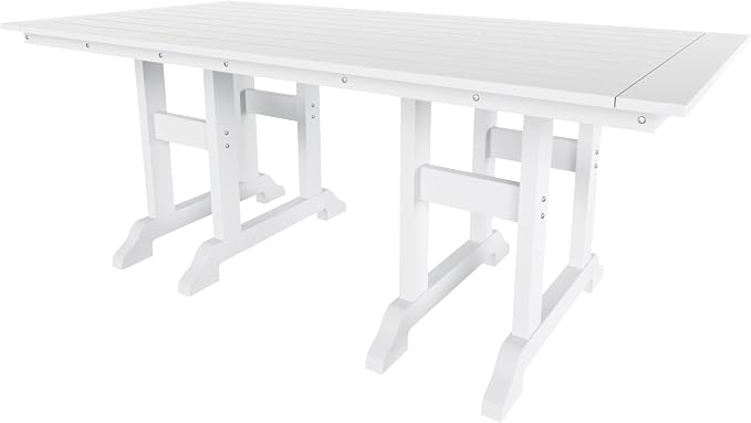 WO Home Furniture Adirondack Patio Dining Chair Table Bench Set of 6 PCS Rectangle Dinner Table Dining Arm-Chairs (White)
