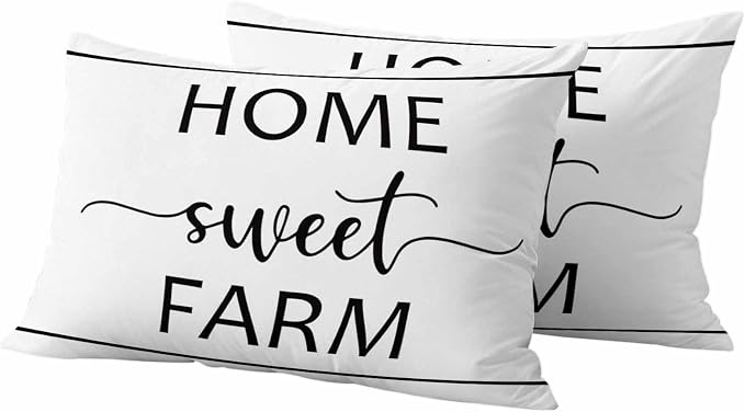 JasmineM Outdoor Pillow Cover 12x20 Inches Set of 2 Home Sweet Farm Waterproof Throw Pillow Covers Farmhouse Funny Quote Decorative Pillowcases Garden Cushion Case for Patio Couch Sofa