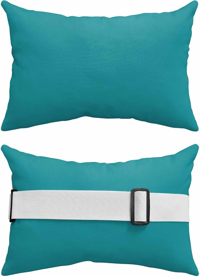 Teal Outdoor Lumbar Pillow 12x20 Inch, Farmhouse Solid Turquoise Color Modern Art Waterproof Throw Pillow Covers with Insert, Decorative Headrest Pillows for Office Car Travel