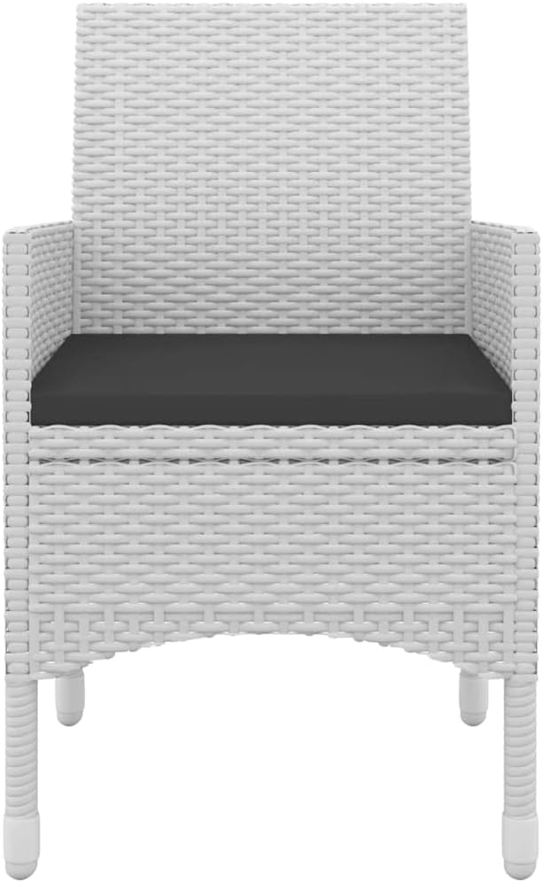 5 Piece Patio Dining Set with Cushions, White Poly Rattan and Black Glass Outdoor Table and Chairs Set for Garden, Backyard, Porch, Weather Resistant, Easy Assembly