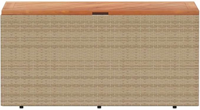 Garden Storage Box, Outdoor Deck Box with Acacia Wood Lid, Rectangular Patio Cushion Container for Backyard, Porch, and Indoor Use, 43.3 x 19.7 x 21.3 Inches, Beige and Brown