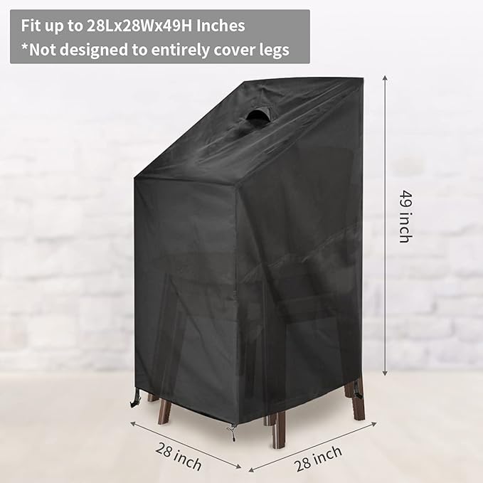 Stacking Chair Cover, 420D Patio Chair Cover, Outdoor Patio Furniture Covers for Stacked Chairs, Outdoor Lawn Dining Chair Covers 1 Pack (28" W x 28" D x 49" H)