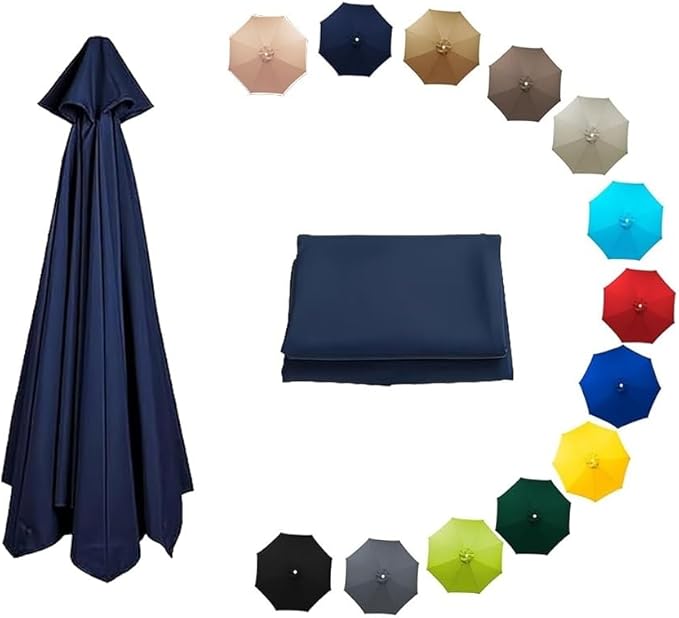 7ft/9ft/10ft Parasol Umbrella Canopy Replacement, Patio Umbrella Replacement Cover, 8 Ribs/6 Ribs Parasol Top Replacement Cloth(Navy Blue,300cm/10ft-8ribs)