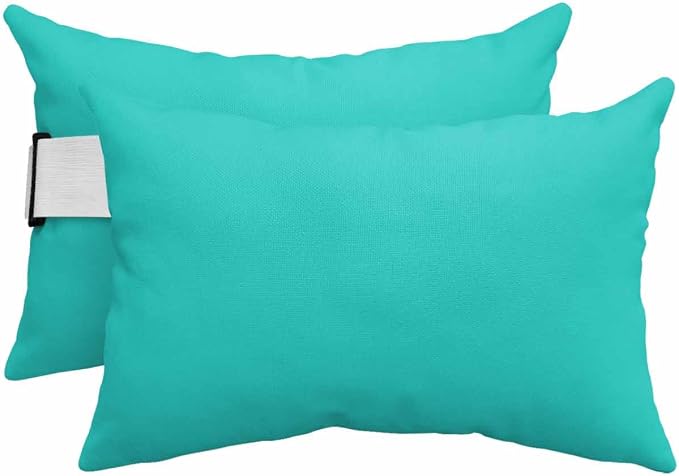 Outdoor Lumbar Pillow for Chaise Lounge Chair Aqua Green Head Resting Pillow Simple Style Decorative Pillow with Adjustable Strap for Patio Recliner Office Car Seat Sofa 2 Pack 12x20 inch