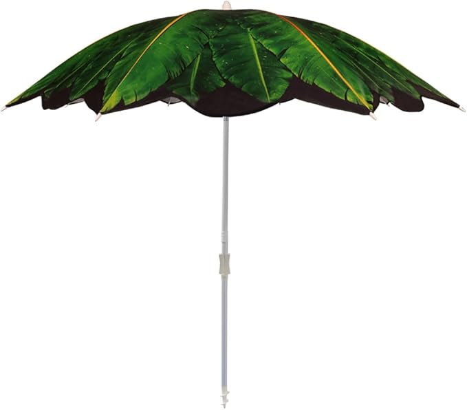 6.5 ft Outdoor Beach Umbrella with Tilt, Sand Anchor, Telescoping Pole UV Protection UPF 50+ (6.5ft, Palm Tree)