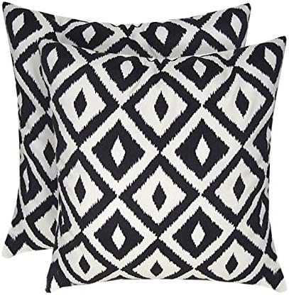 RSH Decor Square Throw Pillows Set of 2, 17x17 Inch Decorative Pillows for Couch, Water-Resistant Patio Furniture Pillows, All-Weather Spun Fabric, Black & White Aztec - Made in USA