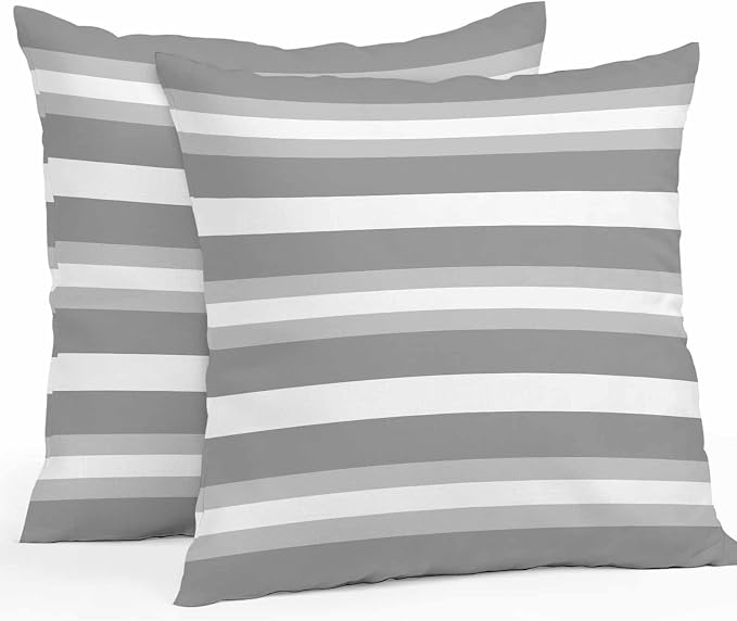 Throw Pillow Covers 16x16 Inch Set of 2, Grey Stripe Waterproof Outdoor Pillow Covers, Minimalist Farmhouse Striped Decorative Cushion Pillowcases for Couch, Sofa, Bed, Garden, Patio