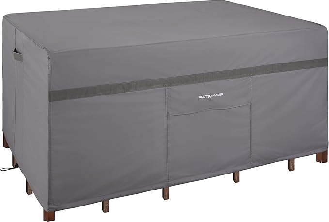Outdoor Dining Set Cover 96''L x 70''W x 32''H Grey Rectangular Patio Furniture Cover 600D Heavy Duty Waterproof Outside Table and 5-7 Piece Chairs Covers for Winter