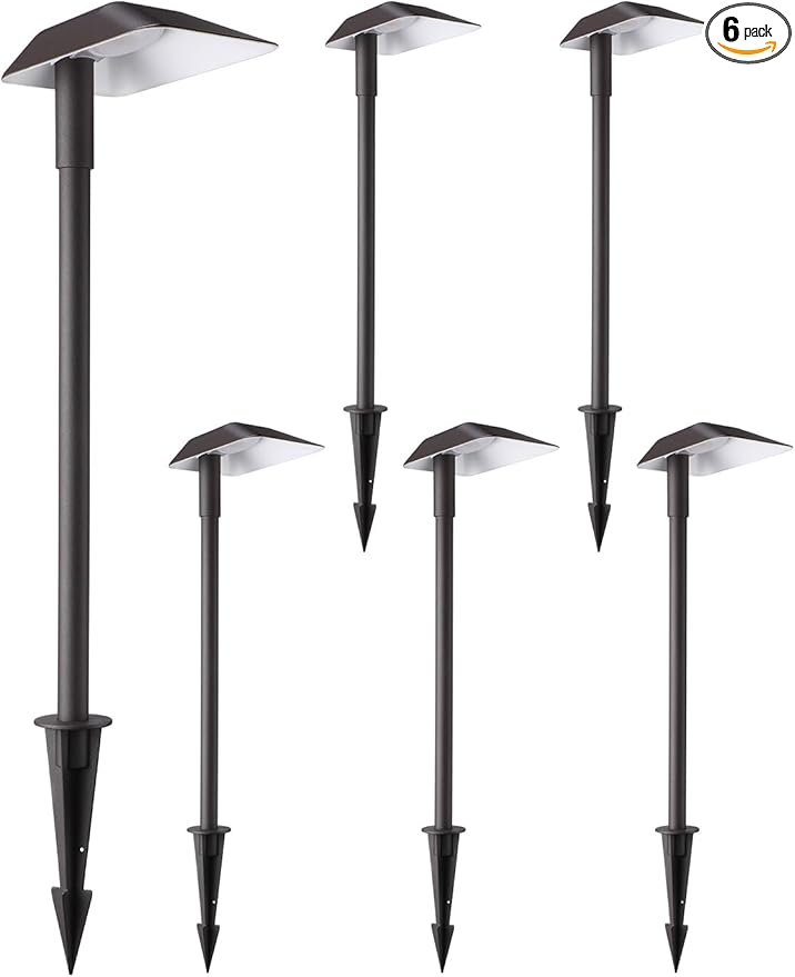 LEONLITE Anti-Glare Low Voltage Pathway Lights, 5W Wired LED Landscape Path Lights, Aluminum IP65 Outdoor Landscape Lighting for Walkway Yard, 5000K Daylight, ETL, Pack of 6