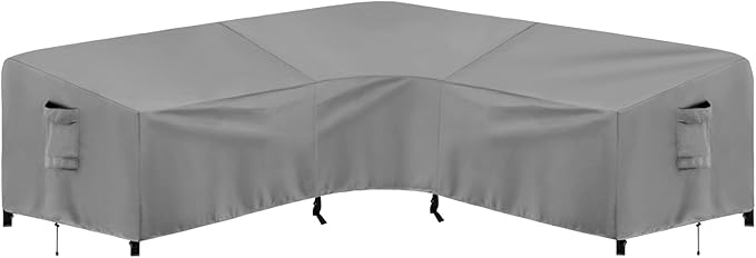 PureFit Outdoor Sectional Sofa Cover Waterproof V Shaped Patio Furniture Covers for Deck, Lawn and Backyard, 100”x100”, Gray