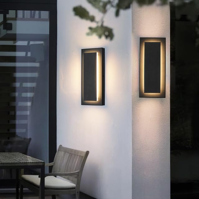 Modern Exterior Lighting Fixtures Outdoor Wall Lights,12 in,9W | Waterproof Exterior Sconce Light For Porch,Front Door,Patio,3000K Warm White Square Outdoor House Lights Wall Mount,2 Packs