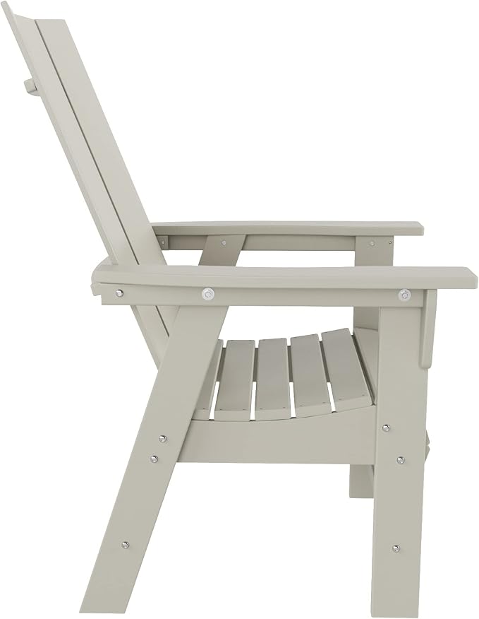WestinTrends Ashore 5 Pieces Adirondack Patio Dining Set, All Weather Poly Lumber Slatted Modern Farmhouse Outdoor Furniture Set, 43" Trestle Square Table and 4 Adirondack Dining Chair, Sand