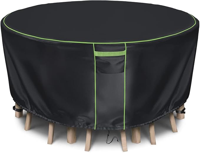 Round Patio Table Cover for Outdoor Table Chairs Set,600D Outdoor Furniture Cover Waterproof,Tear Resistance and Anti-UV,84" Dia x 28" H,Black