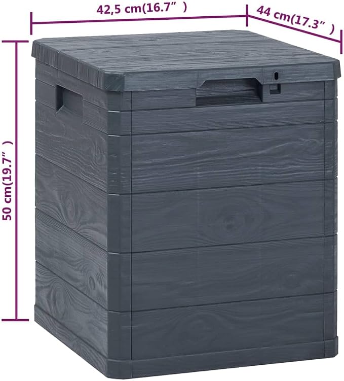 Patio Storage Box 23.8 Gal Anthracite Plastic Deck Box with Wood Texture for Outdoor Furniture, Garden Storage, Pool Toys, and Patio Decor
