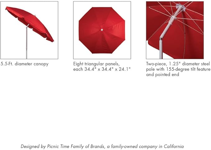 PICNIC TIME NCAA Nebraska Cornhuskers Outdoor Canopy Sunshade Beach Umbrella 5.5' - Small Patio Umbrella - Beach Chair Umbrella
