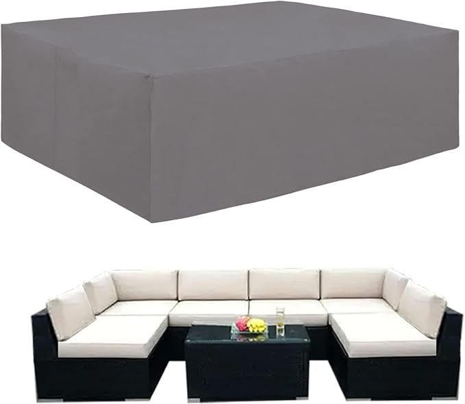 Easy-Going 600D Heavy Duty Patio Furniture Cover, Outdoor Rectangular Table and Chair Set, Waterproof Sectional Set (124"L x 71"W x 28"H, Grey)