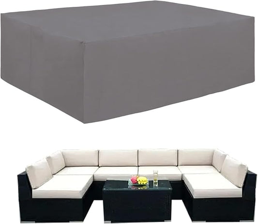 Easy-Going 600D Heavy Duty Patio Furniture Cover, Outdoor Rectangular Table and Chair Set, Waterproof Sectional Set (124"L x 71"W x 28"H, Grey)