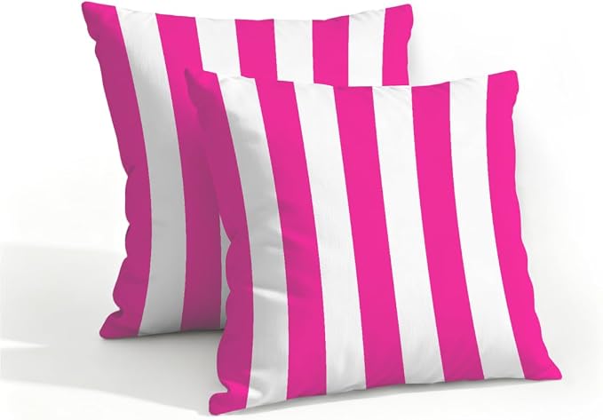 16x16 Inch Outdoor Pillow Covers Set of 2 Waterproof Throw Pillow Covers Decorative Couch Cushion Covers Rose Red Striped Square Pillowcases Protectors for Patio Garden Sofa