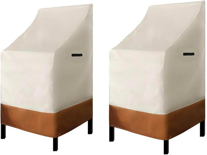 RosieLily High Back Patio Chair Covers Waterproof Stackable Outdoor Bar Stool Cover Beige Patio Furniture Covers Outside Lounge Deep Seat Cover, High Back, 2 Pack-Beige and Brown