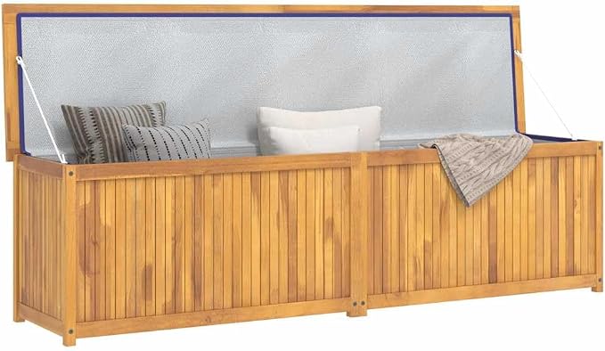 Garden Box Natural Solid Teak Wood 78.7x19.7x21.7 Inch Large Outdoor Storage Chest, Rectangular Wood Deck Box for Patio Garden Tools and Garage Organization