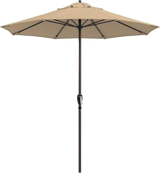 California Umbrella 10-Year Protection 7.5 Ft Outdoor Patio Umbrella, Pacifica Fade-Resistant Fabric, Auto-Tilt, Heavy Duty Aluminum Frame, 8 Reinforced Ribs for Pool or Deck, Bronze Pole, Beige