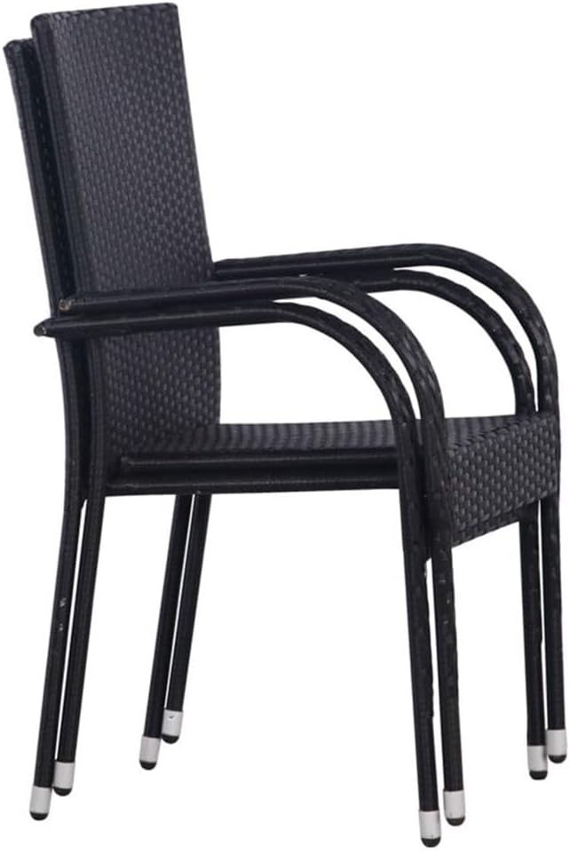 Afuera Living 3-Piece Patio Dining Set, Black Polyethylene Rattan and Powder-Coated Steel, Weather-Resistant Design, Stackable Chairs, Easy-Clean Glass Table, Modern Outdoor Furniture for Garden or