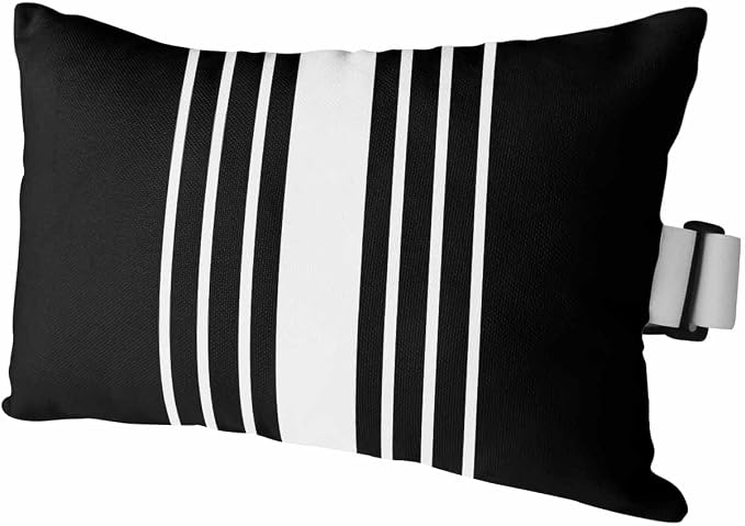 Outdoor Pillow for Lounge Chair with Strap & Insert Black Stripes Recliner Head Pillow Classic Striped Waterproof Headrest Patio Lumbar Pillows for Beach Pool Office Chaise Chair 11x16 Inch