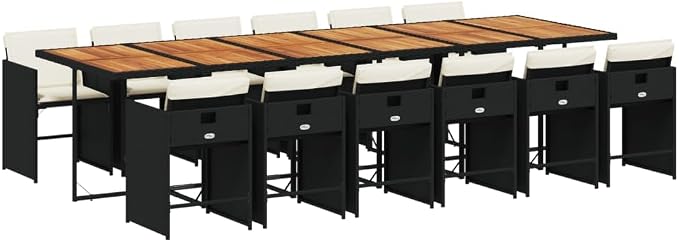 13-Piece Outdoor Dining Set with Cushions Black PE Rattan Patio Furniture Set for Garden Backyard Balcony Porch