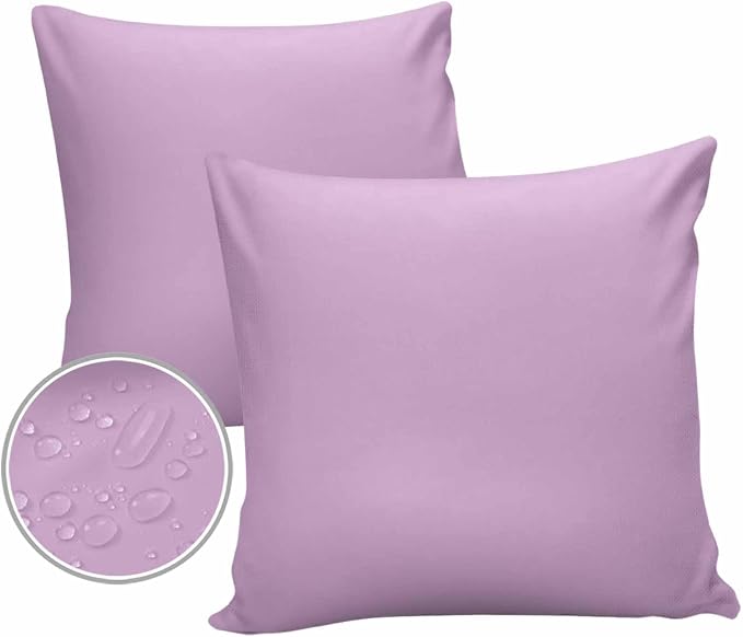 Outdoor Waterproof Throw Pillow Covers Set of 2 Lavender Pillowcases 20x20 Inches Solid Purple Color Patio Decorative Pillows Cushion Case Patio Pillows for Couch Bed Chair Garden