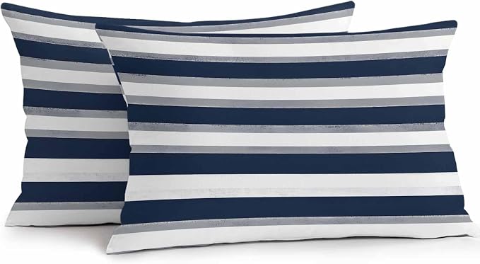 Minimalist Blue Grey White Line Outdoor Pillow Covers 20x12in Pack of 2 Waterproof Pillowcase Classic Colorful Ombre Stripe Decorative Throw Cushion Case for Patio Couch Sofa
