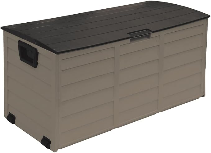 Starplast 76811 Plastic Storage Box - 60 Gallon - Mocha/Brown - Ideal for Deck, Patio, and Backyard