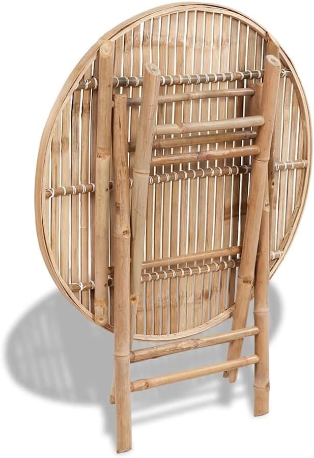 5-Piece Folding Bamboo Patio Dining Set, 31.5" Round Table | Includes four matching chairs that fold flat for easy storage, designed for backyard, balcony, or poolside dining.