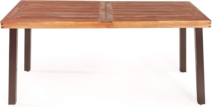 Giantex Patio Dining Table Set with 2 Benches, Outdoor Picnic Table Set with Umbrella Hole, Acacia Wood Patio Seating and Rectangular Table for Backyard, Garden, Lawn (Rustic Brown)