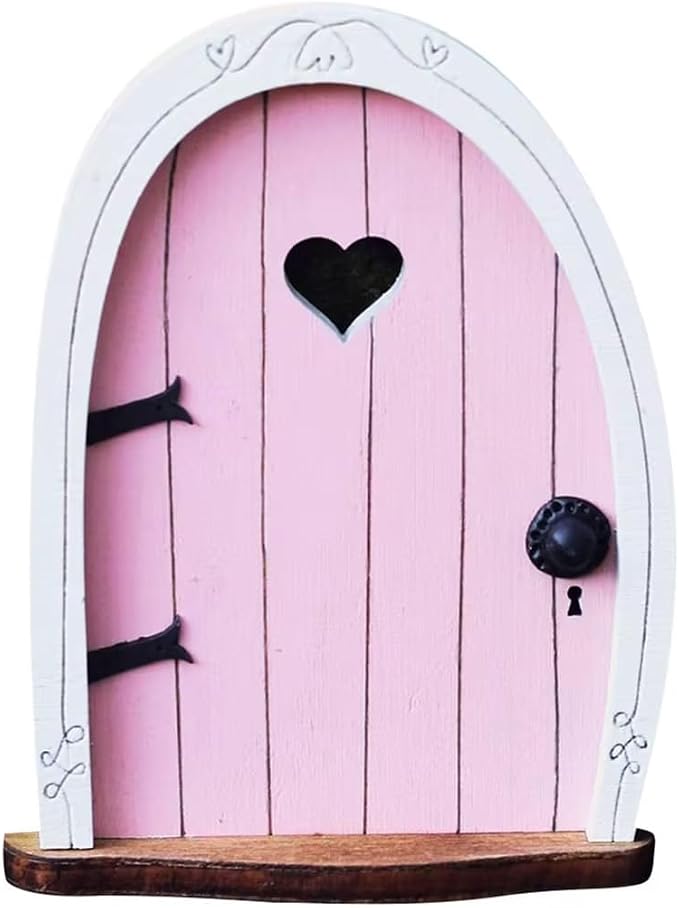 Jinshining Pink Streak Mini Fairy Garden Door for Tree, 3D Miniature Fairy Door for Fairytale Tiny House Doors, Bonsai Terrarium Micro Landscape Decoration Accessories Garden Miniatures