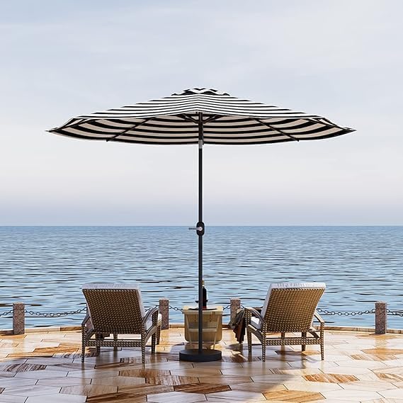 Greesum 9FT Patio Umbrella, Outdoor Table Umbrella with Push Button Tilt, Crank and 8 Sturdy Ribs for Garden, Lawn, Backyard & Pool