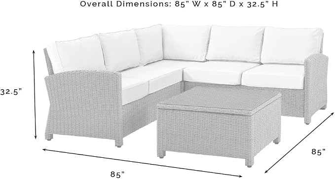 Crosley Furniture Bradenton 4-Piece Outdoor Sectional Sofa Wicker Conversation Patio Furniture Set for Deck, Brown with Sangria Cushions