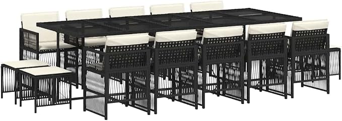 WXGTBKPR 15-Piece Outdoor Dining Set, Large Foldable PE Rattan Garden Table and Chairs for Patio, Backyard, and Terrace Gathering, Black