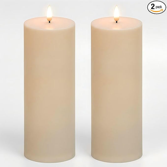 ANGELLOONG Large Flameless Candles Outdoor with Timer, Waterproof 8"x3" Pillar Candles Battery Operated, 2 Pack Flickering LED Candles for Patio Decor, Lanterns Backyard