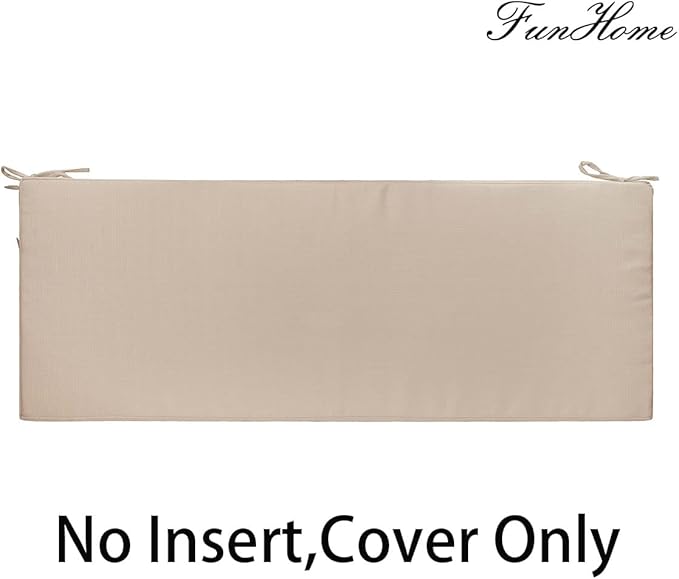 FUNHOME Outdoor Bench Cushion Cover 42 x18 x 3 inch,Water Resistant Cover with Zipper&Ties,Fade-Resistant Slipcover,Patio Porch Swing Cushion Cover Replacement Only,No Insert(Antique Beige)