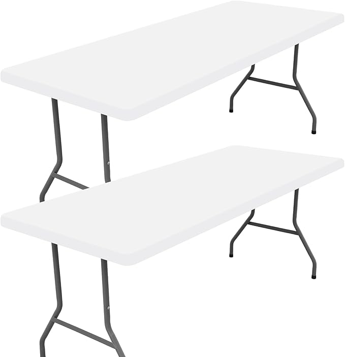 Moosfor Spandex 6 Foot Rectangle Table Cloth 2 Pack, Elastic Fitted Tablecloths for Picnic, Stretch Washable Patio Table Cover for Outdoor, Camping, Banquet and Parties (White, 36"x72")