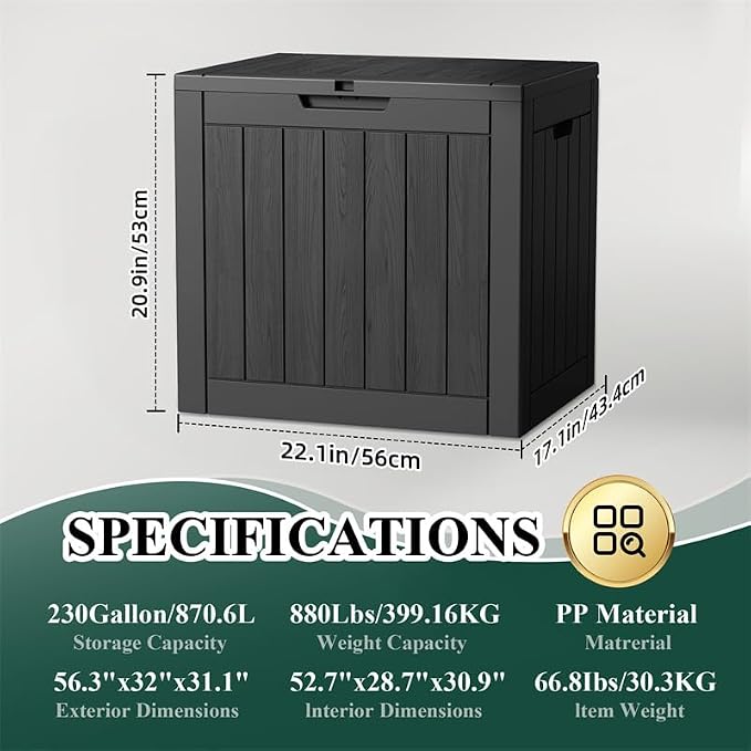 PatioZen 30 Gallon Resin Deck Box Outdoor Storage Box with Lockable Lid, Waterproof for Patio Cushions, Gardening Tools & Exercise Equipment